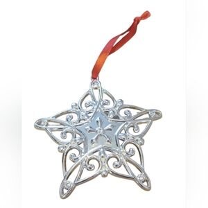 Lenox Sparkle and Scroll Star Ornament Silver with Clear Crystals 3.9" Christmas